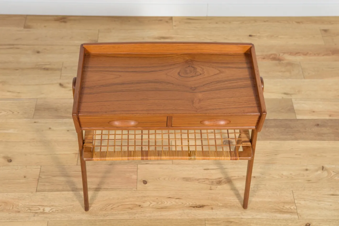 Mid-Century Konsolentisch aus Teak & Rattan von Søren Rasmussen, Dänemark, 1960er