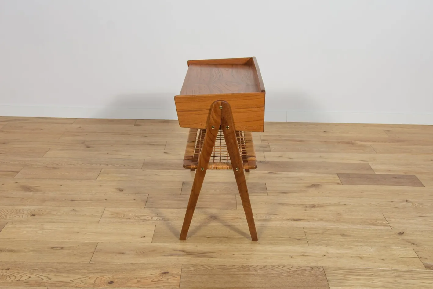 Mid-Century Konsolentisch aus Teak & Rattan von Søren Rasmussen, Dänemark, 1960er