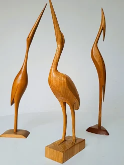 Mid-Century Kranichskulpturen, 1960er, Buche, 3er Set
