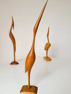 Mid-Century Kranichskulpturen, 1960er, Buche, 3er Set