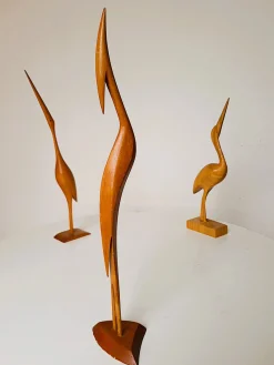 Mid-Century Kranichskulpturen, 1960er, Buche, 3er Set
