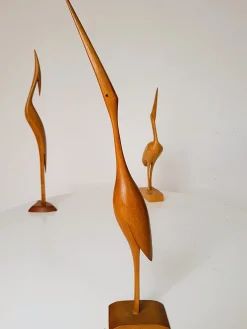 Mid-Century Kranichskulpturen, 1960er, Buche, 3er Set
