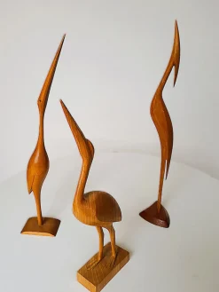 Mid-Century Kranichskulpturen, 1960er, Buche, 3er Set