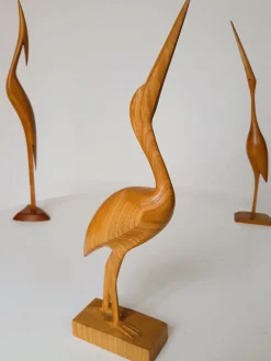 Mid-Century Kranichskulpturen, 1960er, Buche, 3er Set