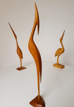 Mid-Century Kranichskulpturen, 1960er, Buche, 3er Set
