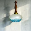 Mid-Century Modern Agua Blue Art Glas Hängelampe aus Teak, 1960er