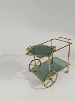 Mid-Century Modern Barwagen aus vergoldetem Messing mit abnehmbarem Tablett, 1970er