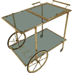 Mid-Century Modern Barwagen aus vergoldetem Messing mit abnehmbarem Tablett, 1970er