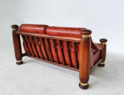 Mid-Century Modern Leder & Holz Sofa, Sessel & Tisch, Italien, 1970er, 4er Set