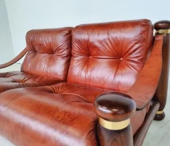 Mid-Century Modern Leder & Holz Sofa, Sessel & Tisch, Italien, 1970er, 4er Set