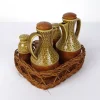 Mid-Century Modern Menage Set aus Keramik & Olivenholz, 6 . Set