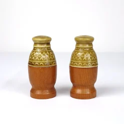Mid-Century Modern Menage Set aus Keramik & Olivenholz, 6 . Set
