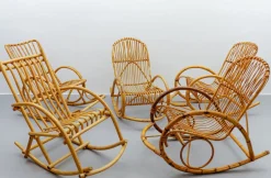 Mid-Century Modern Rattan & Bambus Schaukelstuhl, 1960er