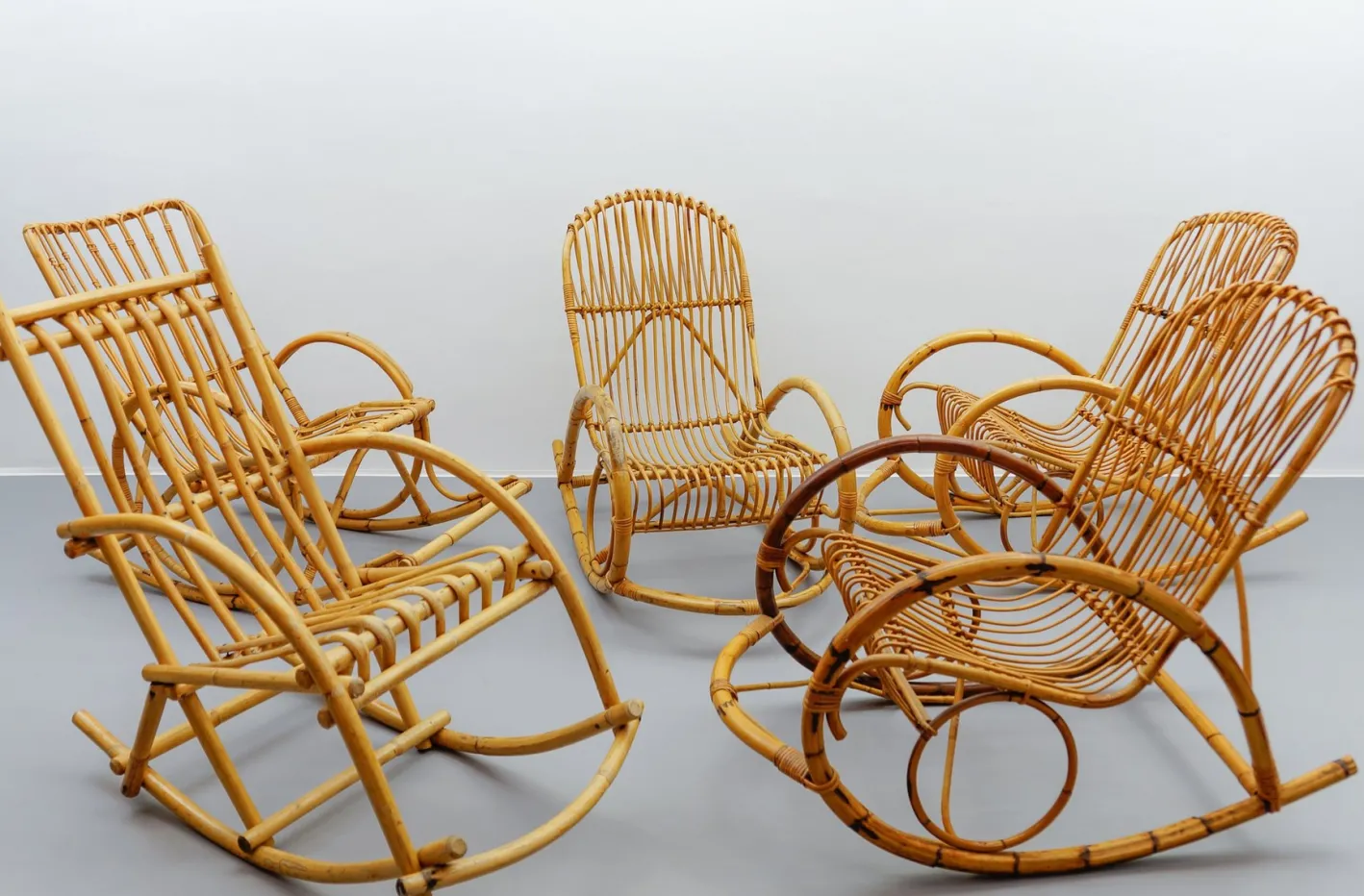 Mid-Century Modern Rattan & Bambus Schaukelstuhl, 1960er