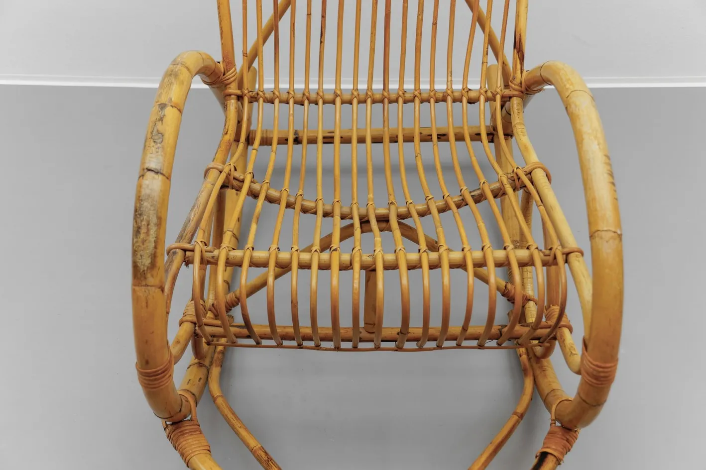 Mid-Century Modern Rattan & Bambus Schaukelstuhl, 1960er