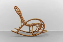 Mid-Century Modern Rattan & Bambus Schaukelstuhl, 1960er