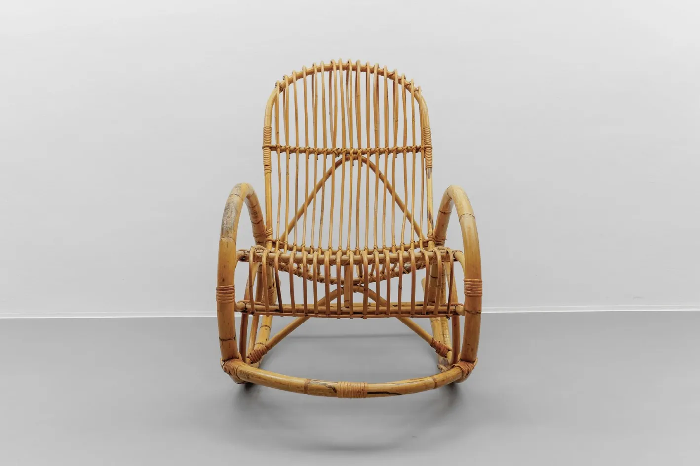 Mid-Century Modern Rattan & Bambus Schaukelstuhl, 1960er