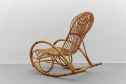 Mid-Century Modern Rattan & Bambus Schaukelstuhl, 1960er