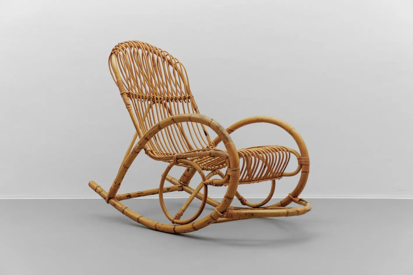 Mid-Century Modern Rattan & Bambus Schaukelstuhl, 1960er