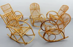 Mid-Century Modern Rattan & Bambus Schaukelstuhl, 1960er