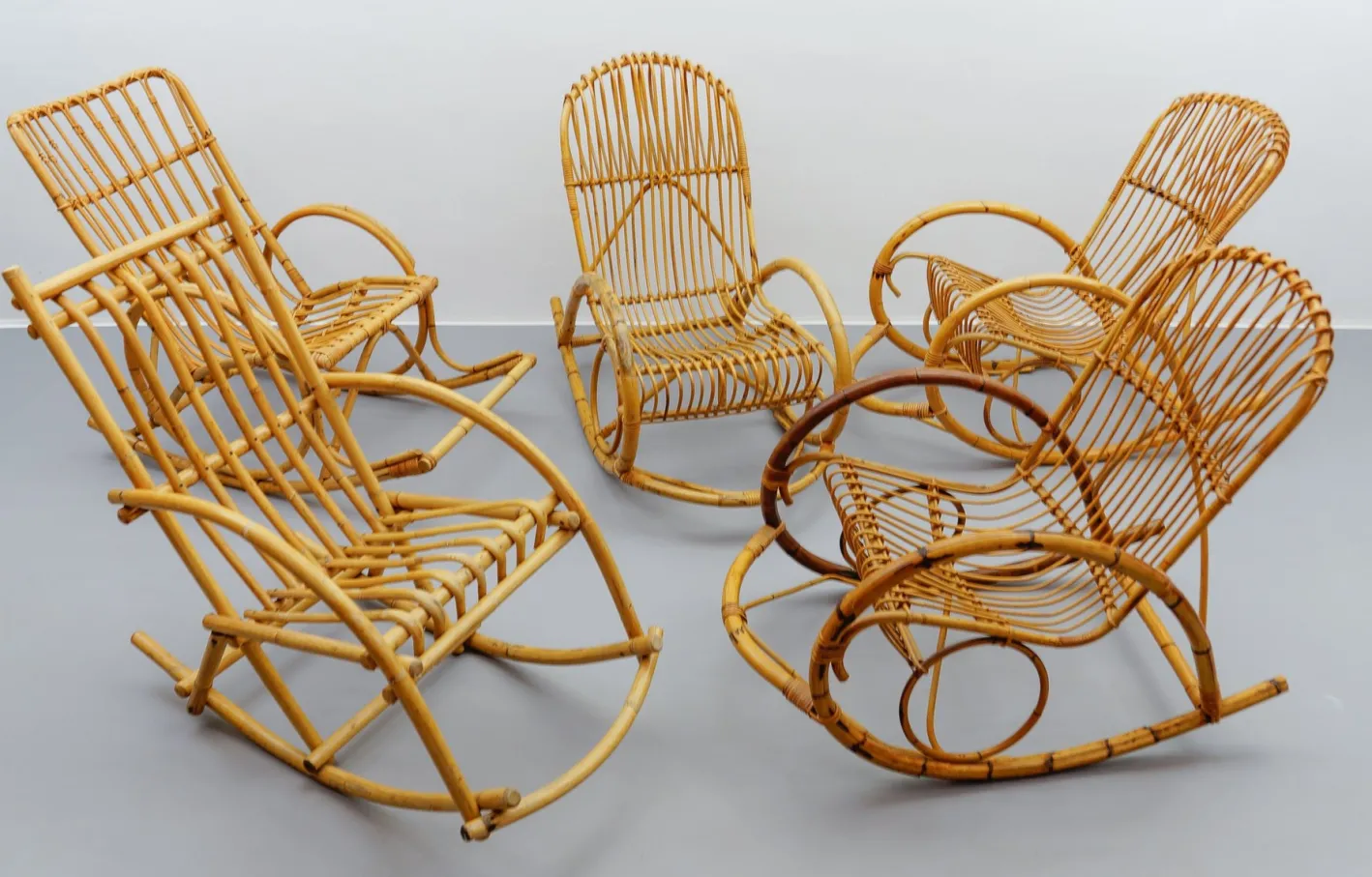 Mid-Century Modern Rattan & Bambus Schaukelstuhl, 1960er