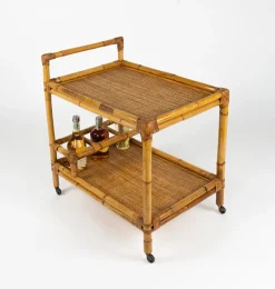 Mid-Century Modern Servierwagen aus Bambus & Rattan, Italien, 1960er