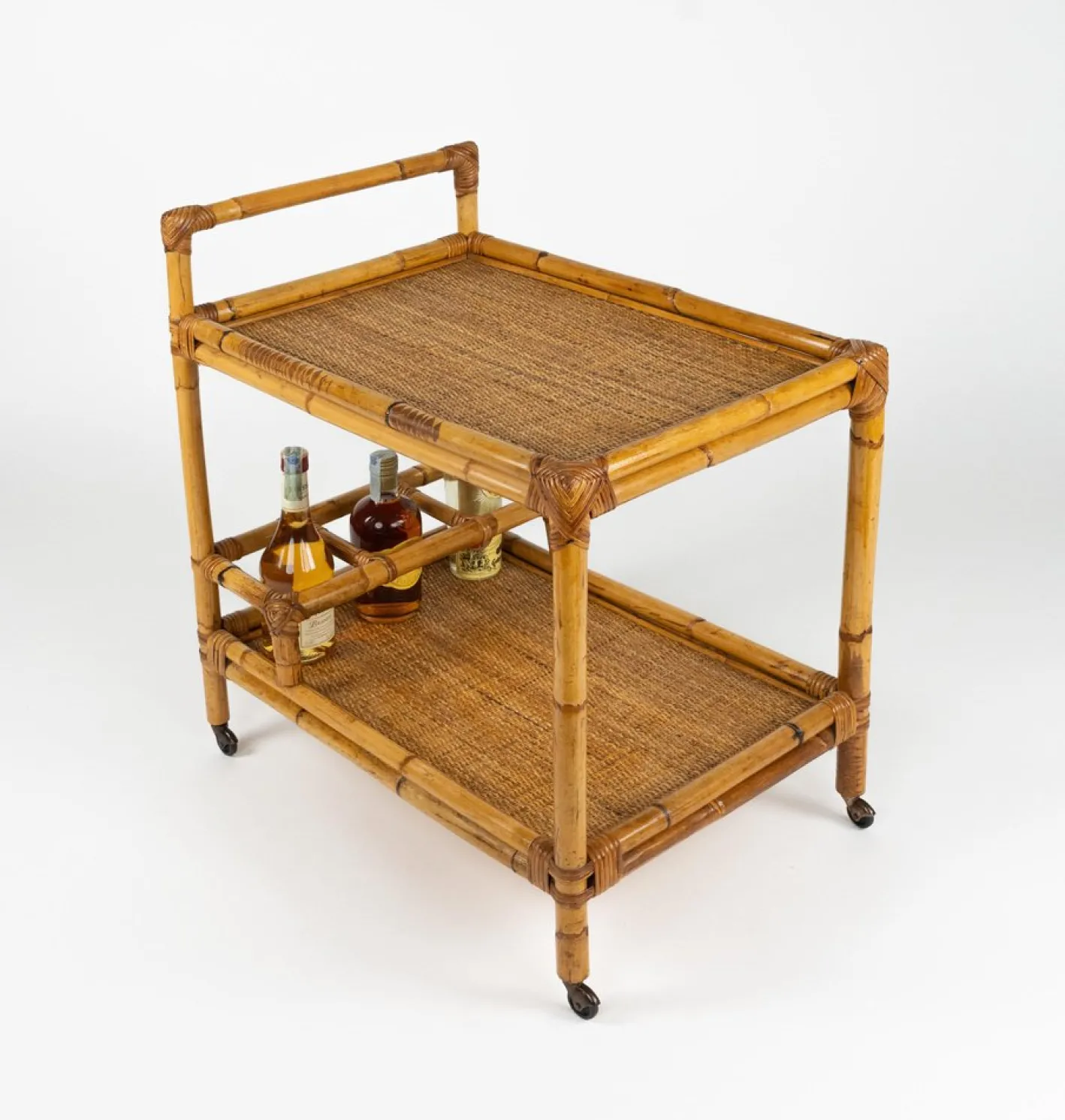 Mid-Century Modern Servierwagen aus Bambus & Rattan, Italien, 1960er