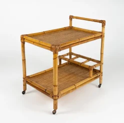 Mid-Century Modern Servierwagen aus Bambus & Rattan, Italien, 1960er