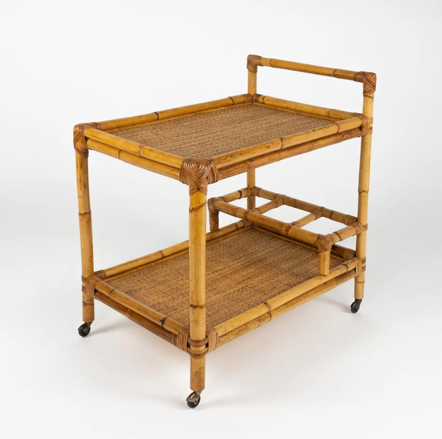 Mid-Century Modern Servierwagen aus Bambus & Rattan, Italien, 1960er