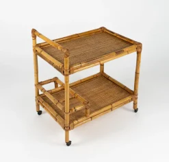 Mid-Century Modern Servierwagen aus Bambus & Rattan, Italien, 1960er