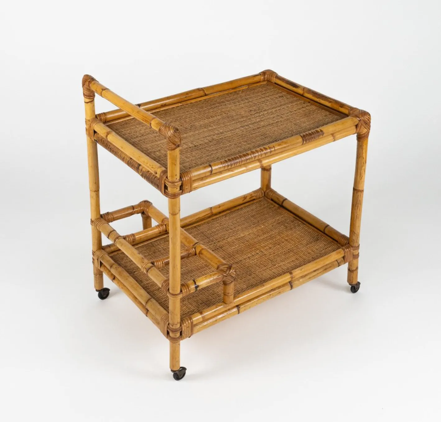 Mid-Century Modern Servierwagen aus Bambus & Rattan, Italien, 1960er