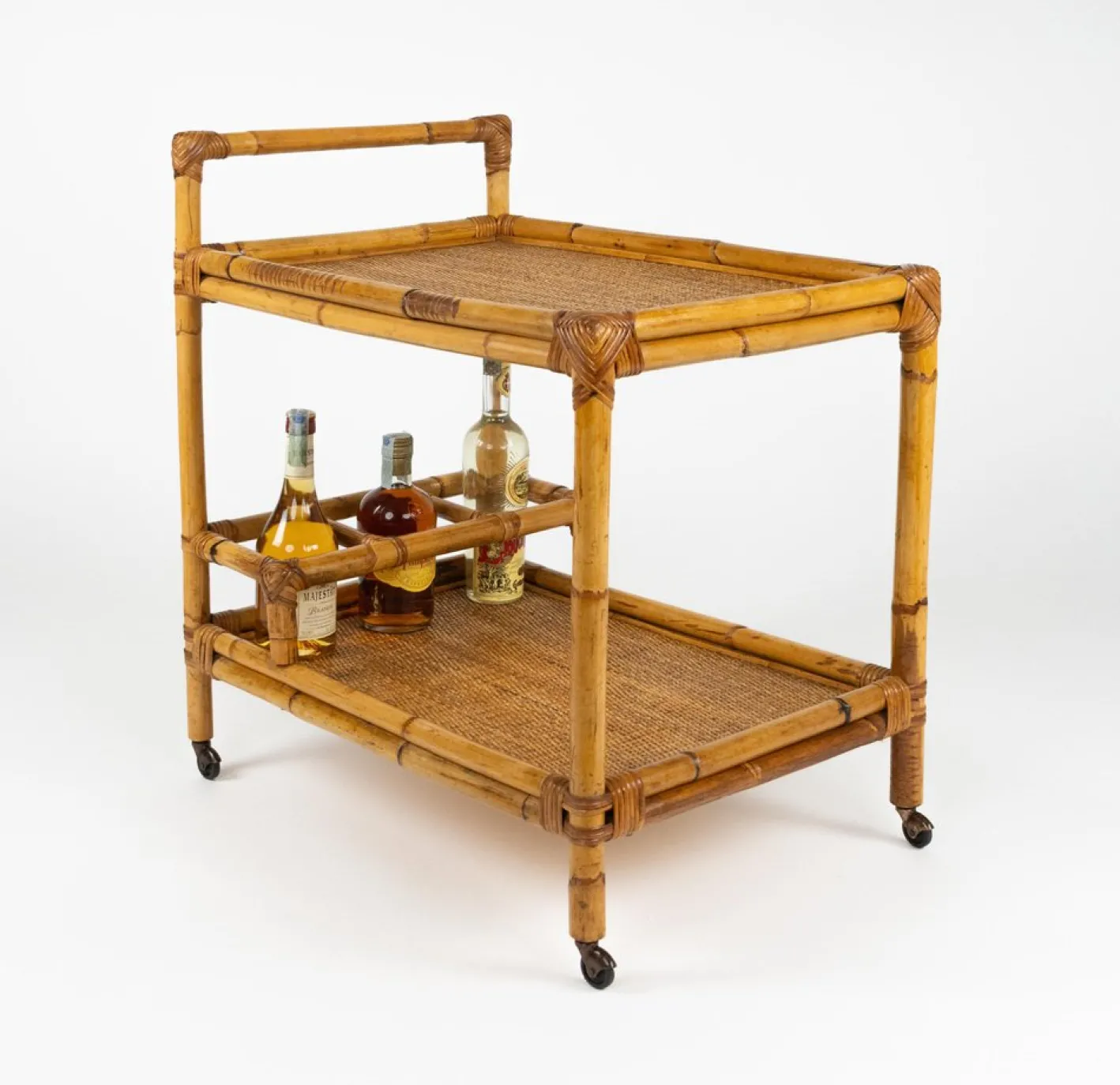 Mid-Century Modern Servierwagen aus Bambus & Rattan, Italien, 1960er