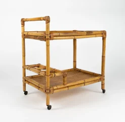 Mid-Century Modern Servierwagen aus Bambus & Rattan, Italien, 1960er