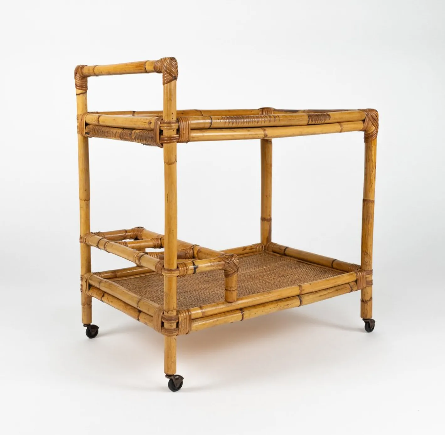 Mid-Century Modern Servierwagen aus Bambus & Rattan, Italien, 1960er