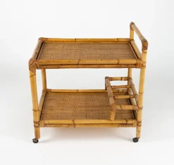 Mid-Century Modern Servierwagen aus Bambus & Rattan, Italien, 1960er