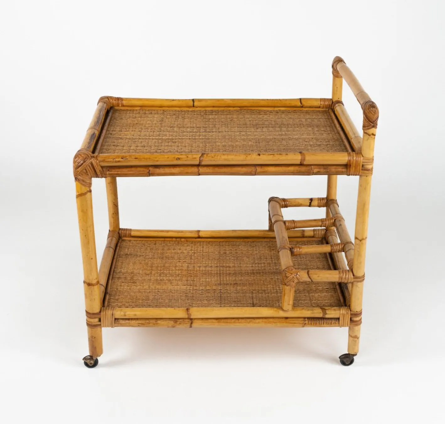 Mid-Century Modern Servierwagen aus Bambus & Rattan, Italien, 1960er