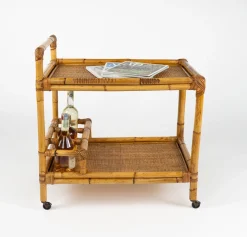 Mid-Century Modern Servierwagen aus Bambus & Rattan, Italien, 1960er