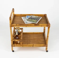 Mid-Century Modern Servierwagen aus Bambus & Rattan, Italien, 1960er