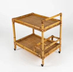 Mid-Century Modern Servierwagen aus Bambus & Rattan, Italien, 1960er