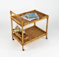 Mid-Century Modern Servierwagen aus Bambus & Rattan, Italien, 1960er