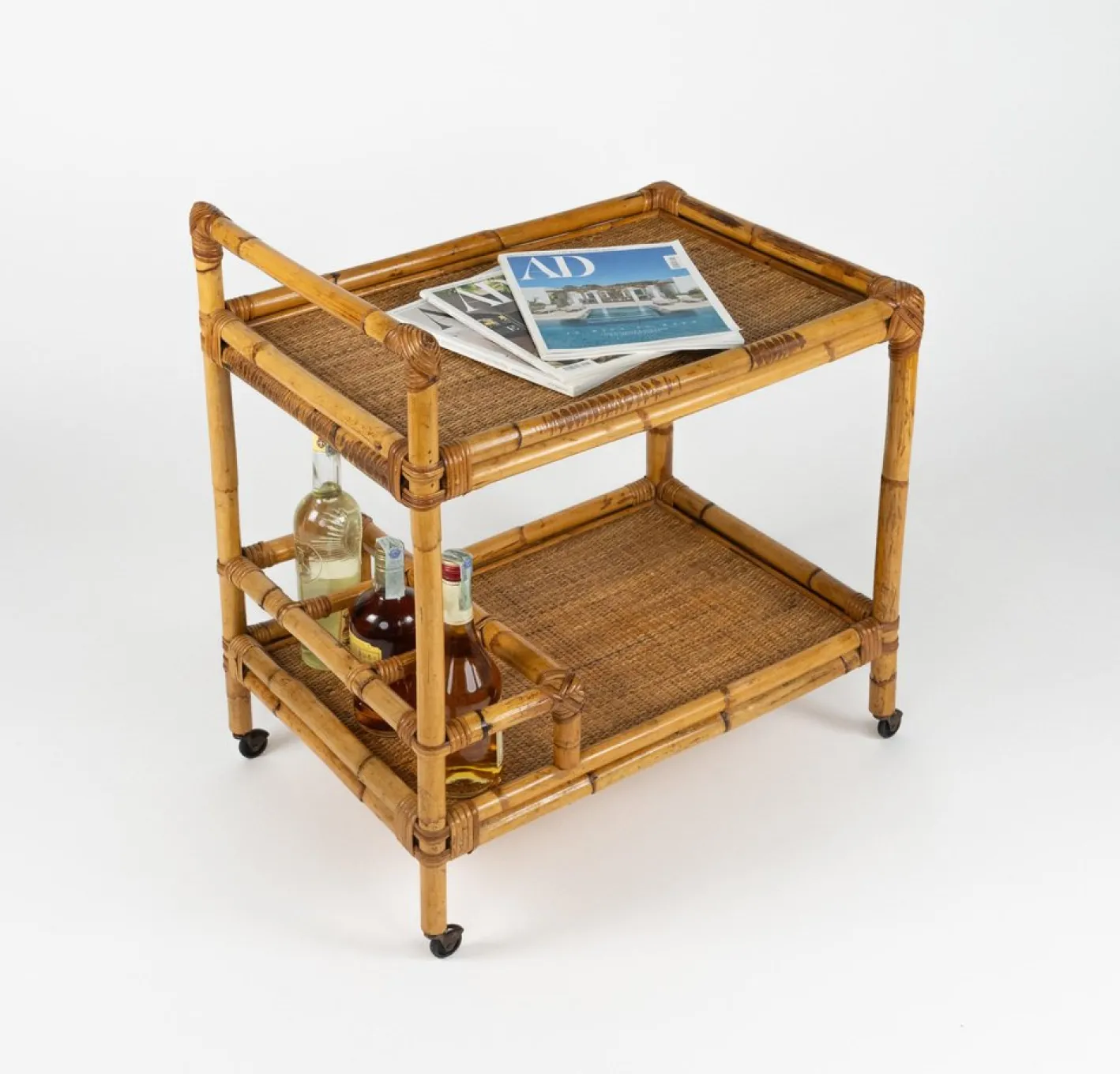 Mid-Century Modern Servierwagen aus Bambus & Rattan, Italien, 1960er