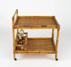Mid-Century Modern Servierwagen aus Bambus & Rattan, Italien, 1960er