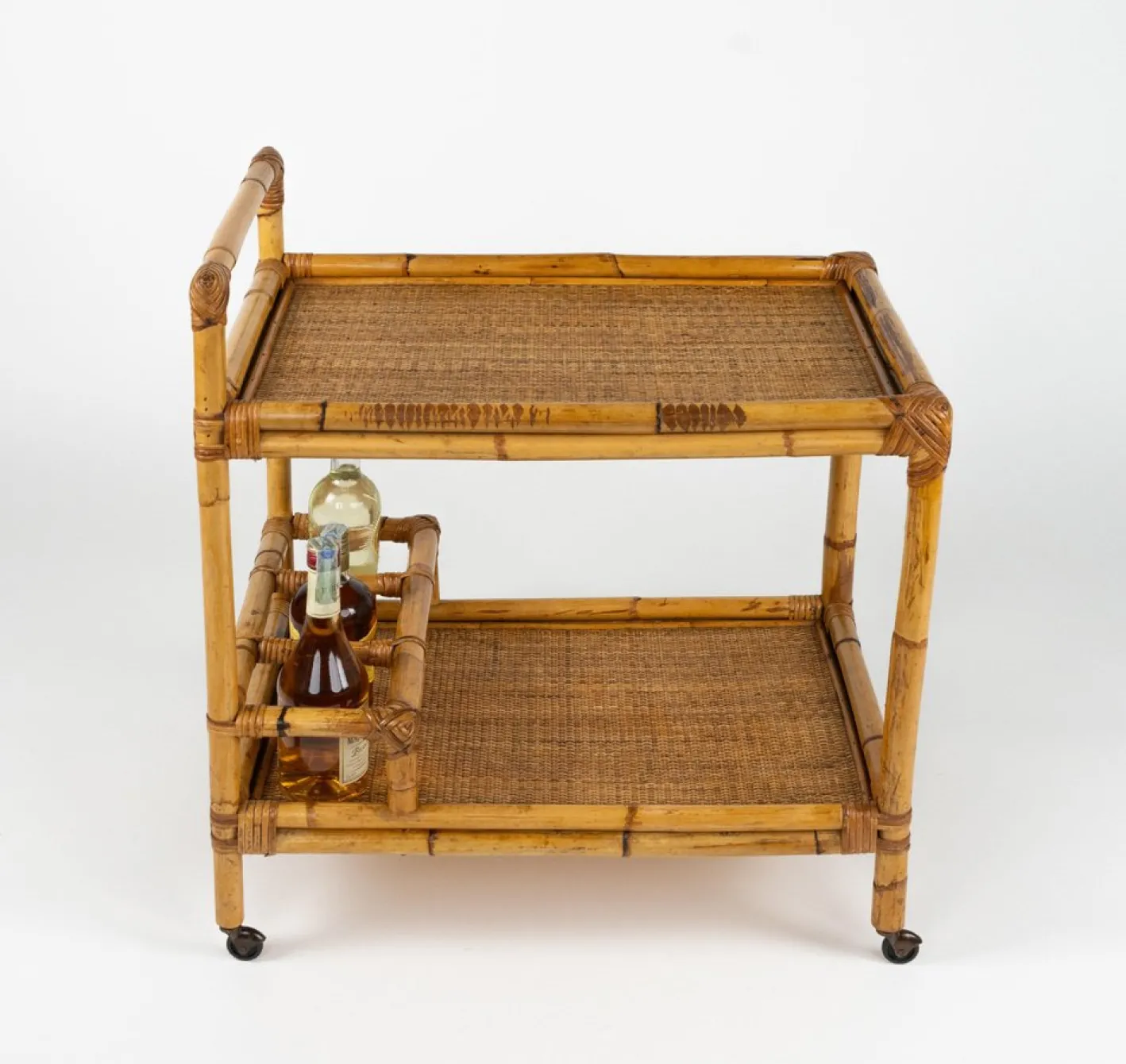 Mid-Century Modern Servierwagen aus Bambus & Rattan, Italien, 1960er