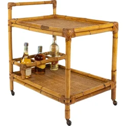 Mid-Century Modern Servierwagen aus Bambus & Rattan, Italien, 1960er