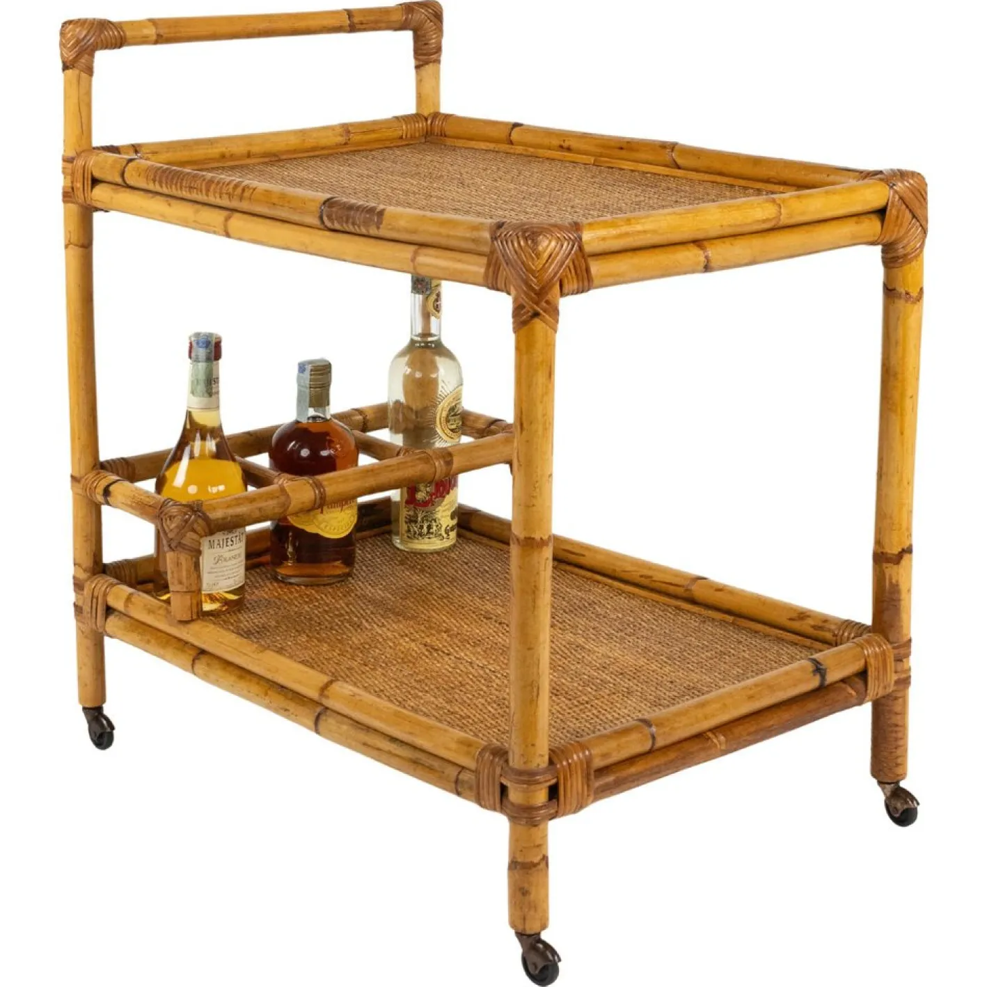 Mid-Century Modern Servierwagen aus Bambus & Rattan, Italien, 1960er