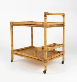 Mid-Century Modern Servierwagen aus Bambus & Rattan, Italien, 1960er