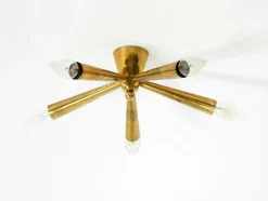 Mid-Century Modern Sputnik Messing Deckenlampe mit Fünf Armen, 1950er