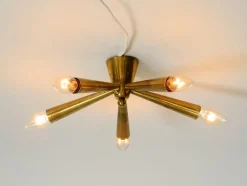 Mid-Century Modern Sputnik Messing Deckenlampe mit Fünf Armen, 1950er