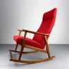 Mid-Century Modern Teak Schaukelstuhl mit rostroter Wolle, 1960er