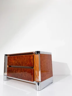 Mid-Century Nachttische aus Wurzelholz, Chrom & Acrylglas, 1970er, 2er Set